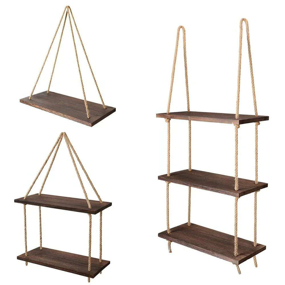 Wooden Wall Hanging Shelves for Living Room & Office Decor.